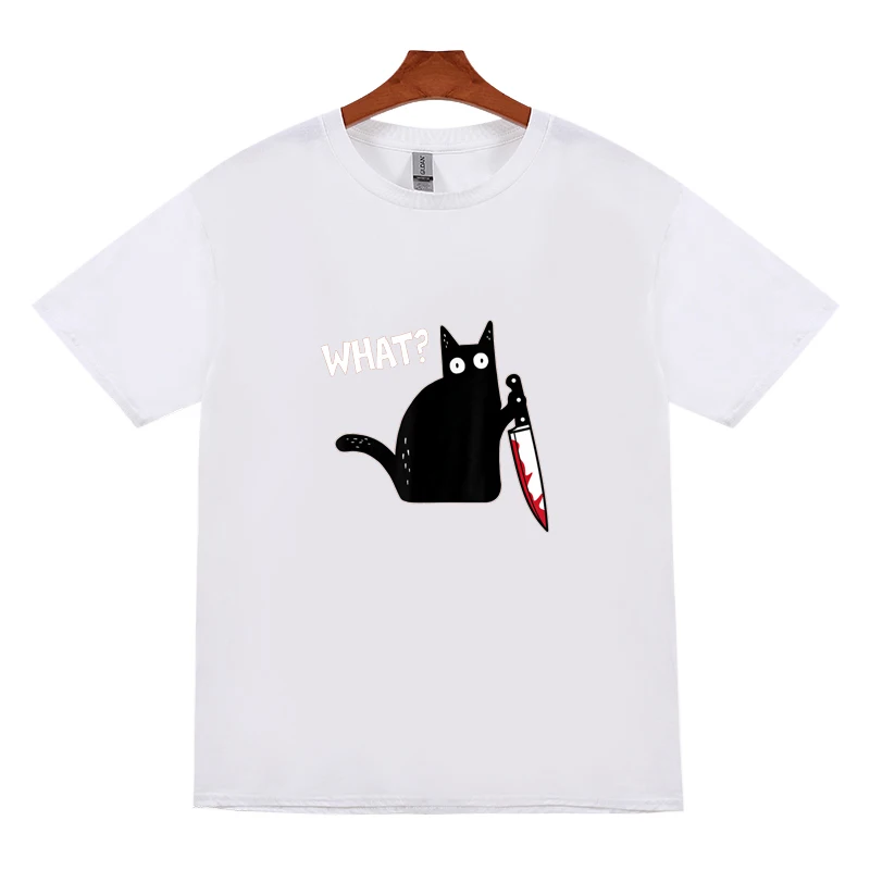 

What Murderous Cat Holding Knife Funny Gift T-Shirts On Christmas New Year Halloween Or A Birthday Mother's Day Father's Day