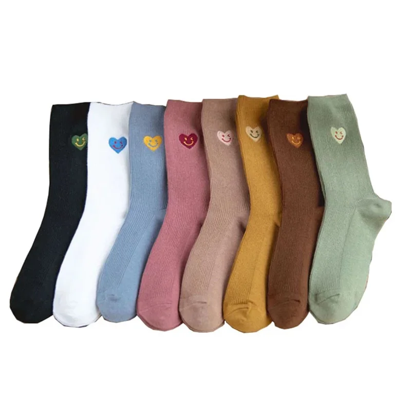 

8 пар, женские хлопковые носки с вышивкой