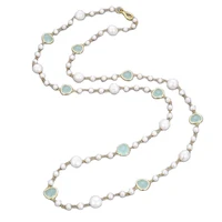 guaiguai jewelry 44 natural pearl white baroque keshi pearl blue crystal long necklace