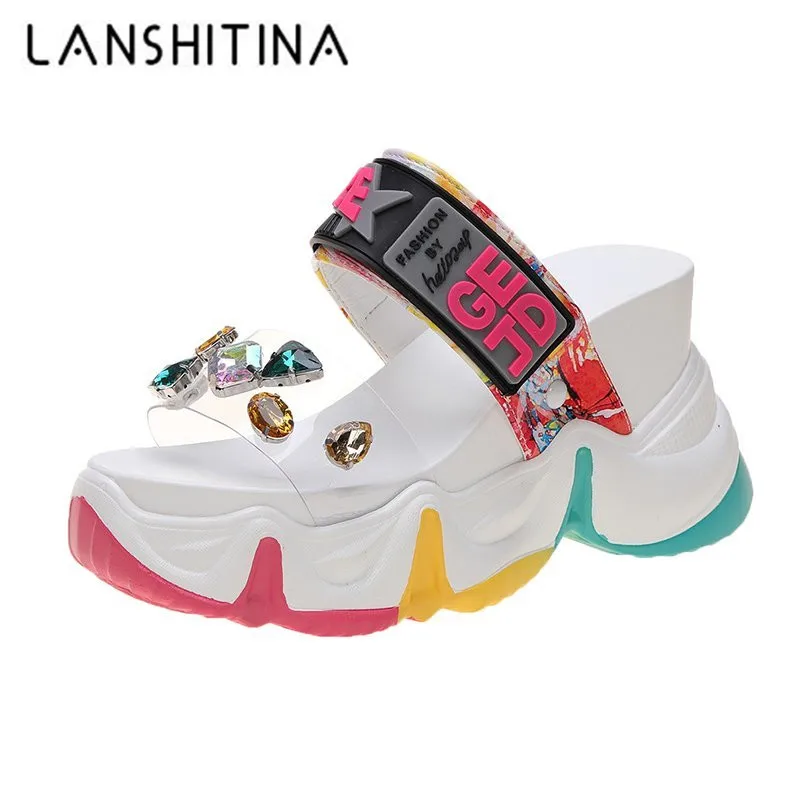 Женские массивные шлепанцы на платформе 10 см повседневные пляжные с пряжкой