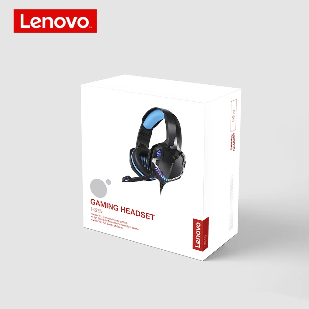 

Lenovo Headphones HS15 Noise Cancelling 3.5mm Wired Gaming Headset Reduction Stereo Surround 50MM Big Horn LED Light with Mic
