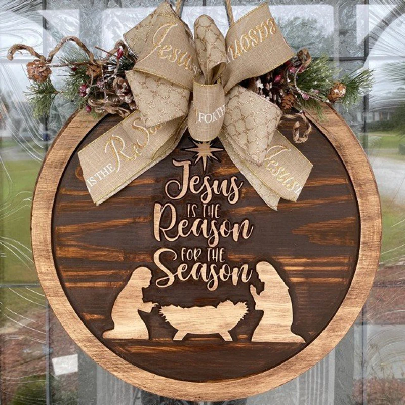 

Рождественский знак Иисуса является причиной этого сезона, деревянный венок ручной работы, украшение для входной двери
