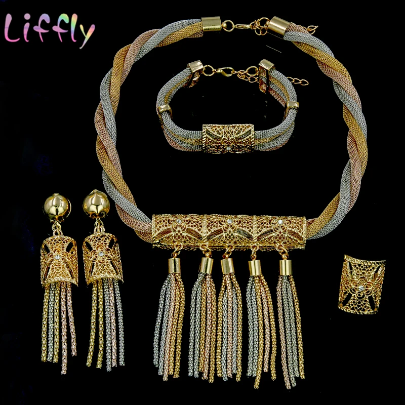 Ювелирные изделия из Нигерии наборы для женщин Кристалл ожерелье серьги кольцо