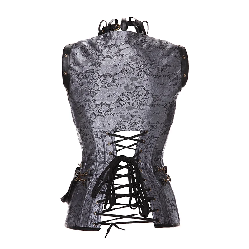 Retro Shawl Belly Vest 13 Steel Bone Rivets Punk Style Halterneck Gothic Body Shaper Lace Up Corset S-6XL Sexy Waist Trainer