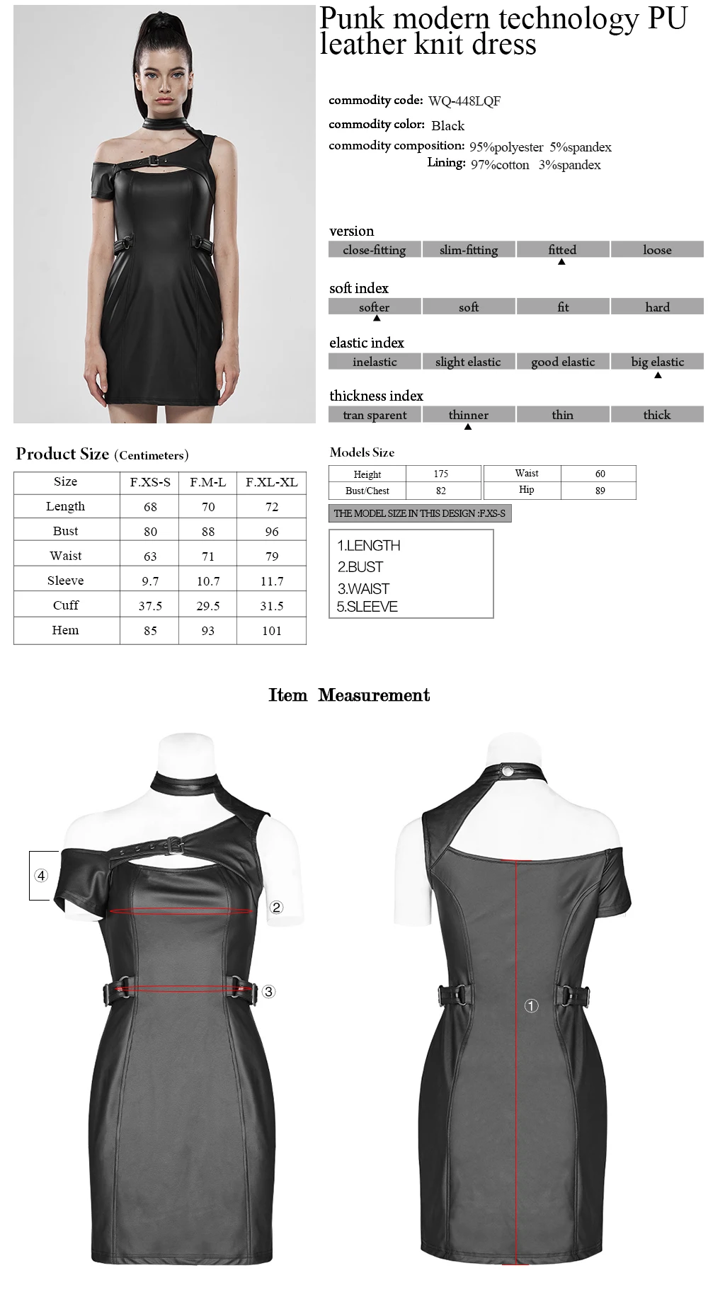 

PUNK RAVE Women Punk Modern Technology PU Leather Knit Dress Hollow Irregular Sleeve Slim Fit Sexy Dress