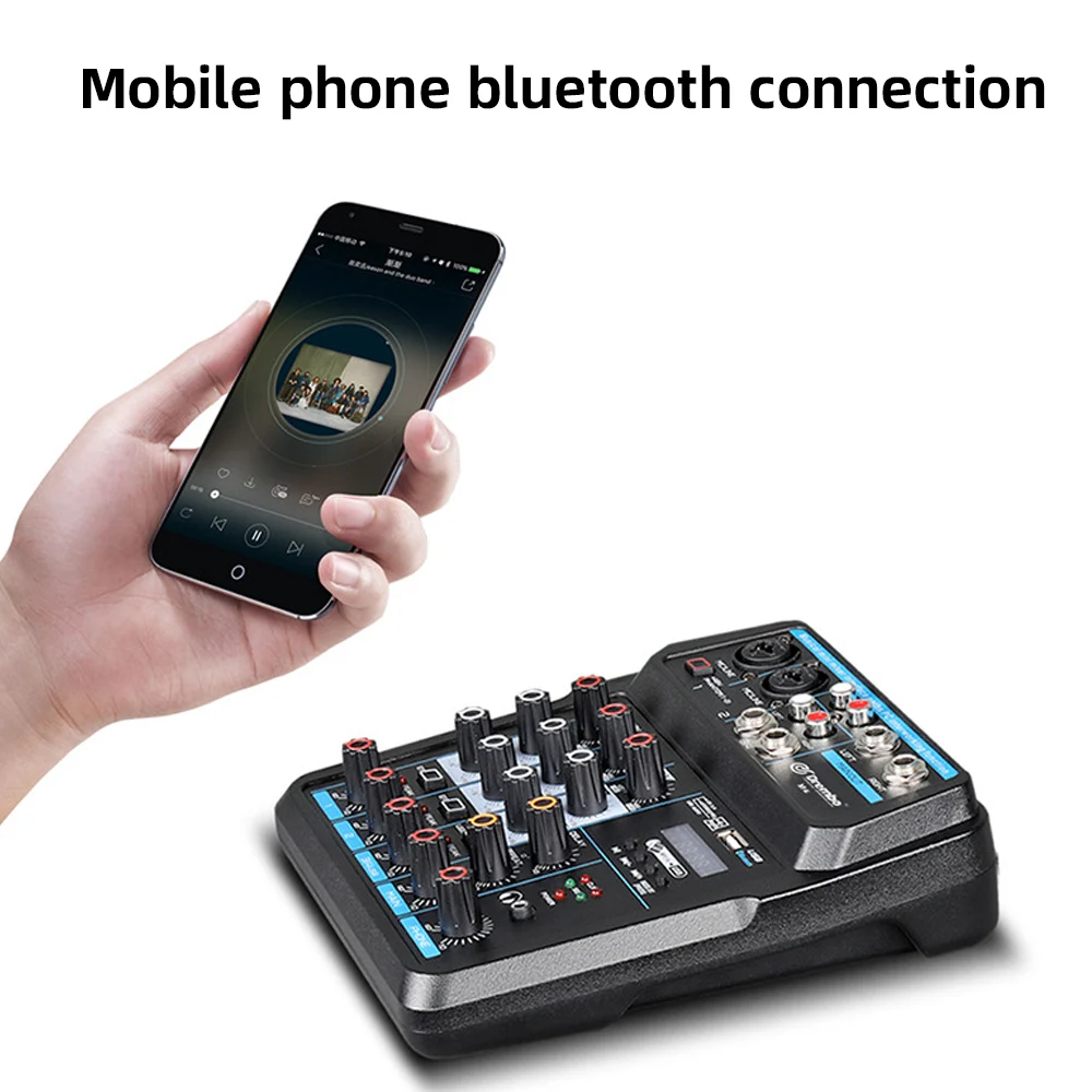 

4/6channel Protable Digital Audio Mixer Console with Sound Card bluetooth USB 48V Phantom Power for DJ PC Recording