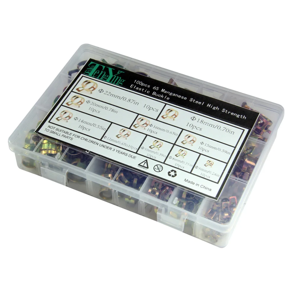 

100pcs Spring Hoop Boxed Water Pipe Clamps Stainless Steel Hose Clamps Adjustable Worm-Gear Drive Hose Clamp Fastener Water Pipe