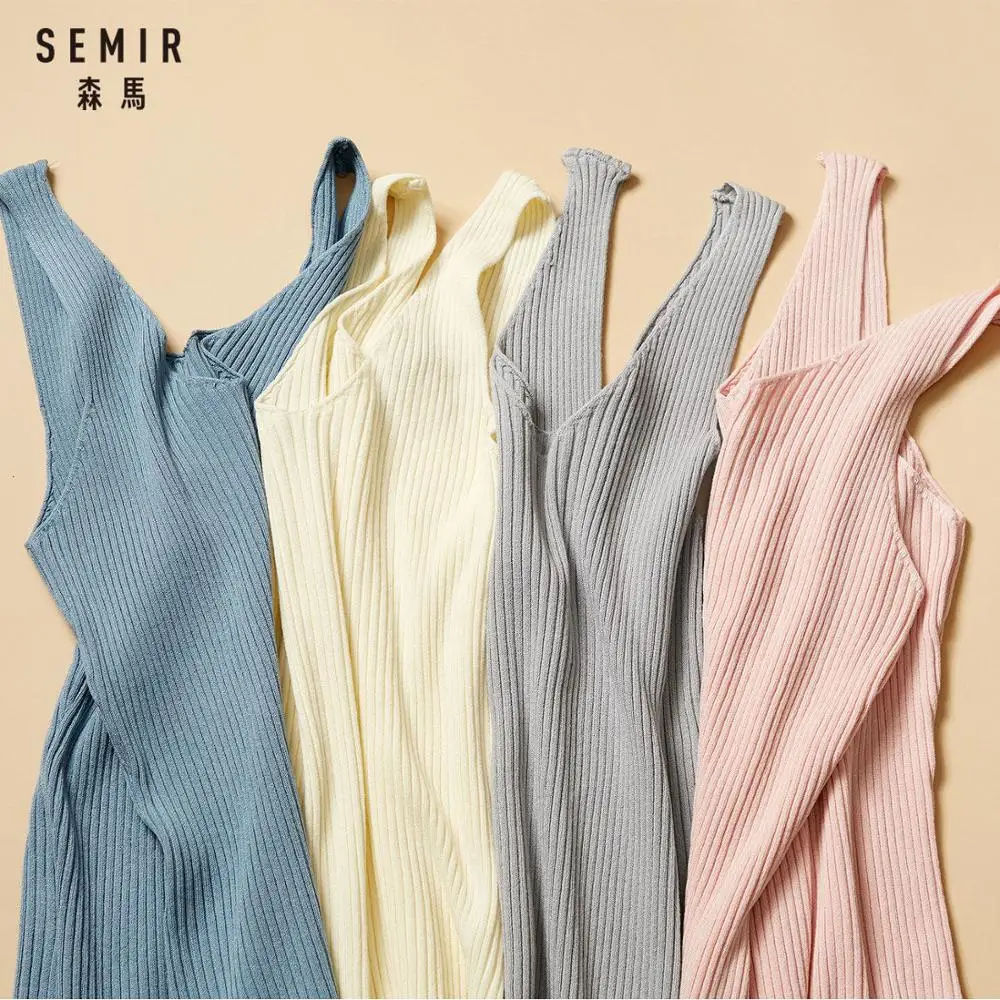Женский трикотажный топ Semir эластичный Топ на бретелях Облегающая майка лето 2021 |
