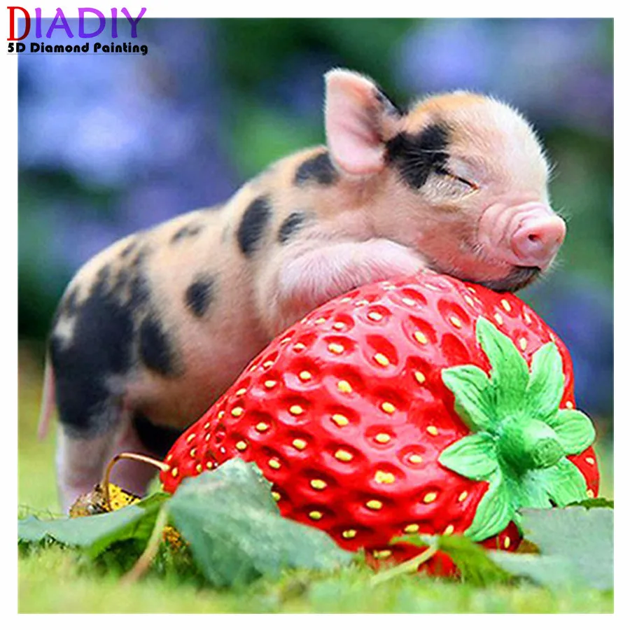 

Full Square/Round Drill 5D DIY Diamond Painting "Pig strawberry animal" 3D Embroidery Cross Stitch 5D Home Decor Gift