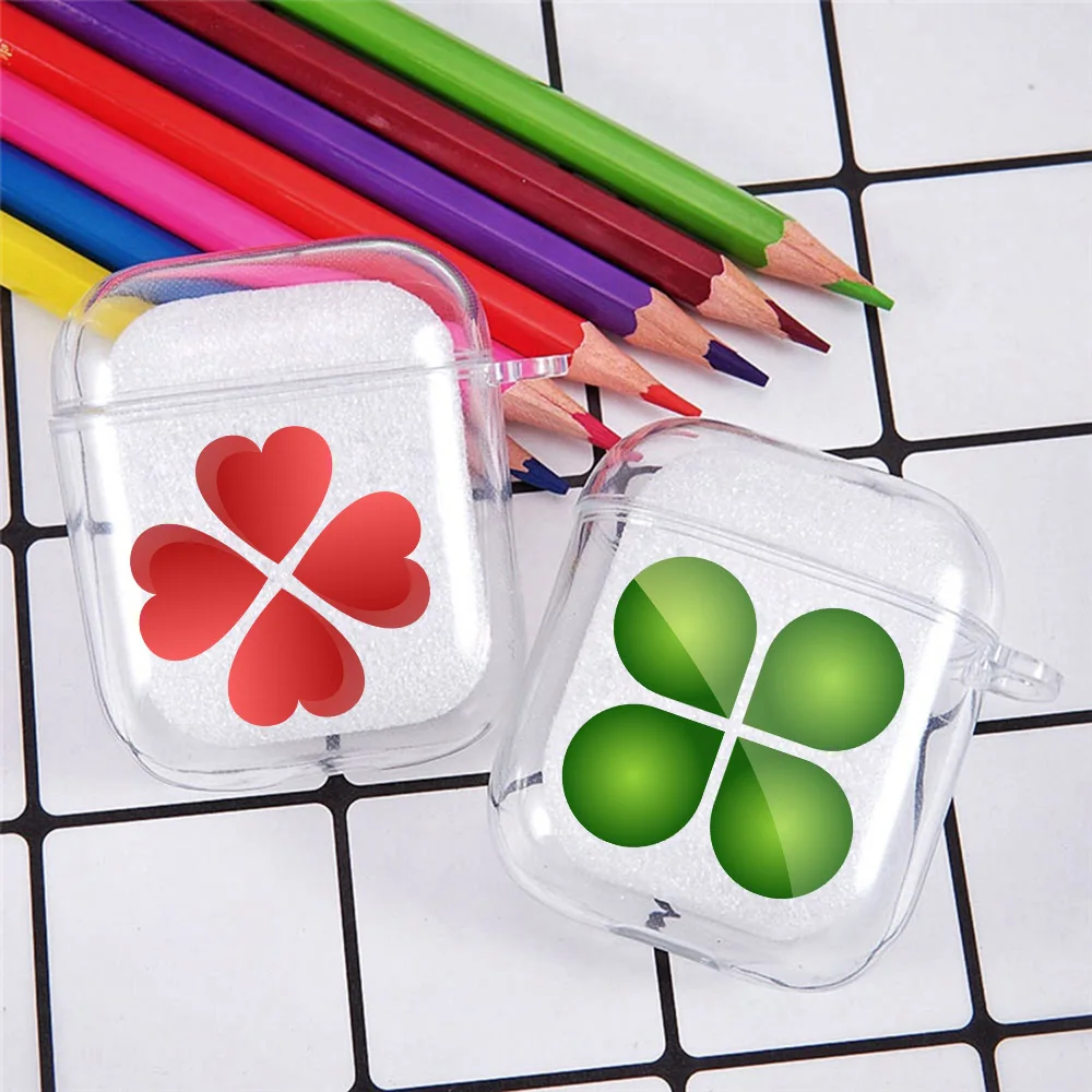 

Silicone for Airpods 1/2 Earphone Hand painted beautiful green four-leaf clover Fundas Airpods Case Air Pods Charging Box Bags