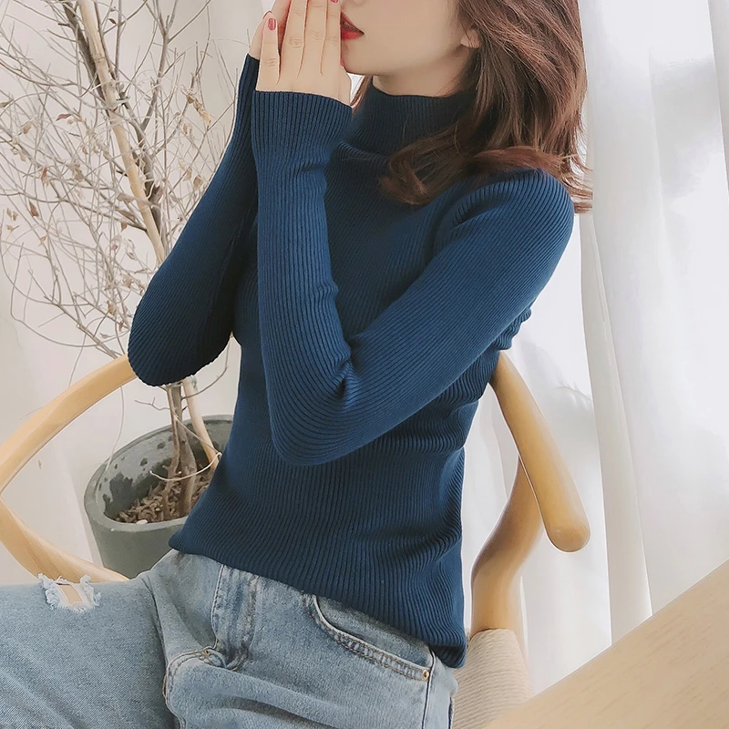 Зимние топы Женский вязаный свитер повседневный мягкий джемпер с высоким