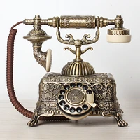 metal vintage antique telephone old fashioned corded phone landline with rotary dial for home office decoration green bronze