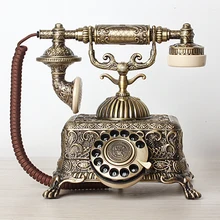 Metal Vintage Antique Telephone Old Fashioned Corded Phone Landline with Rotary Dial for Home Office Decoration, Green Bronze
