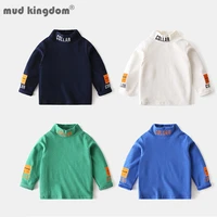 mudkingdom high neck tops little boys long sleeve t shirt labeling embroidery letter tops children spring autumn clothing
