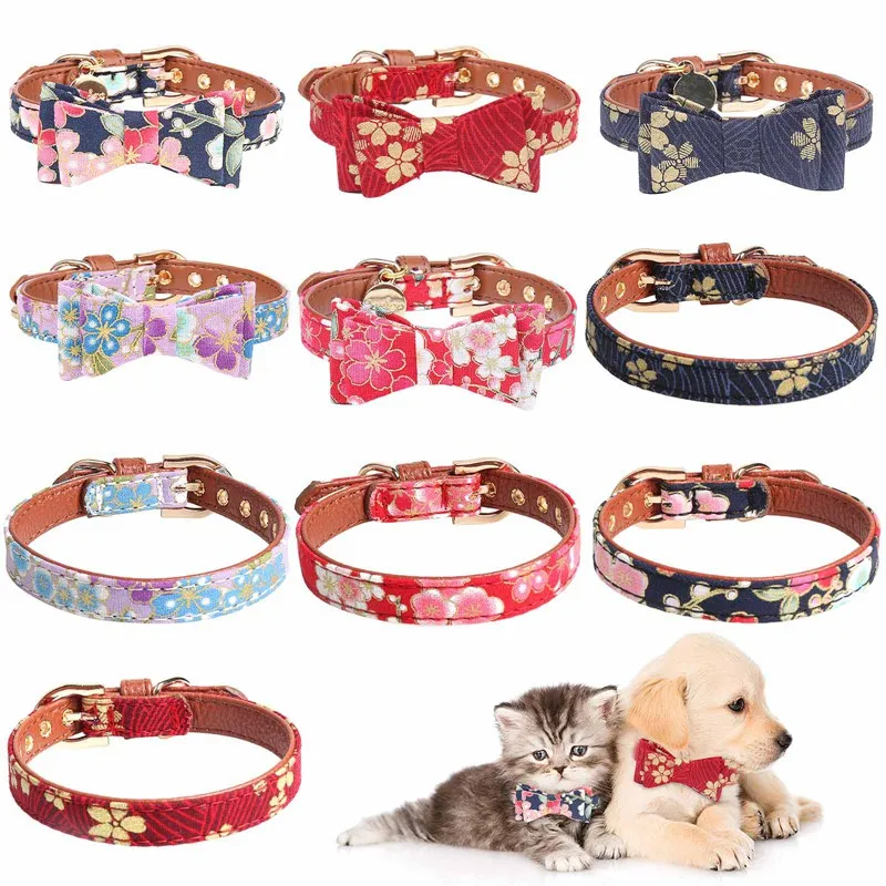 

Flower Pattern Bowknot Dog Cat Collar Safety Buckle Puppy Chihuahua Necklace Adjustable Cute Kitten Bow Tie Pets Supplies