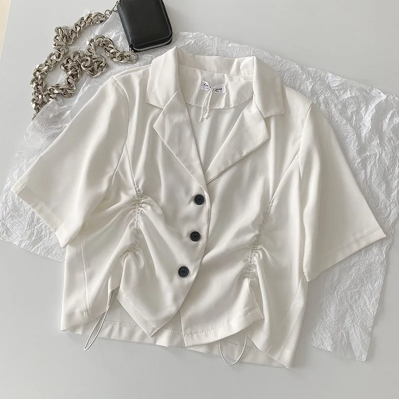 

Fashion design sense drawstring wrinkle slimming shirt women 2021 summer new Korean style short-sleeved top tide