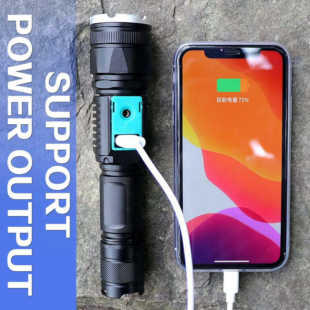 Super bright T6 LED flashlight tactical torch waterproof zoom DC charging lantern uses 18650 battery for best lighting outdoor | Лампы и