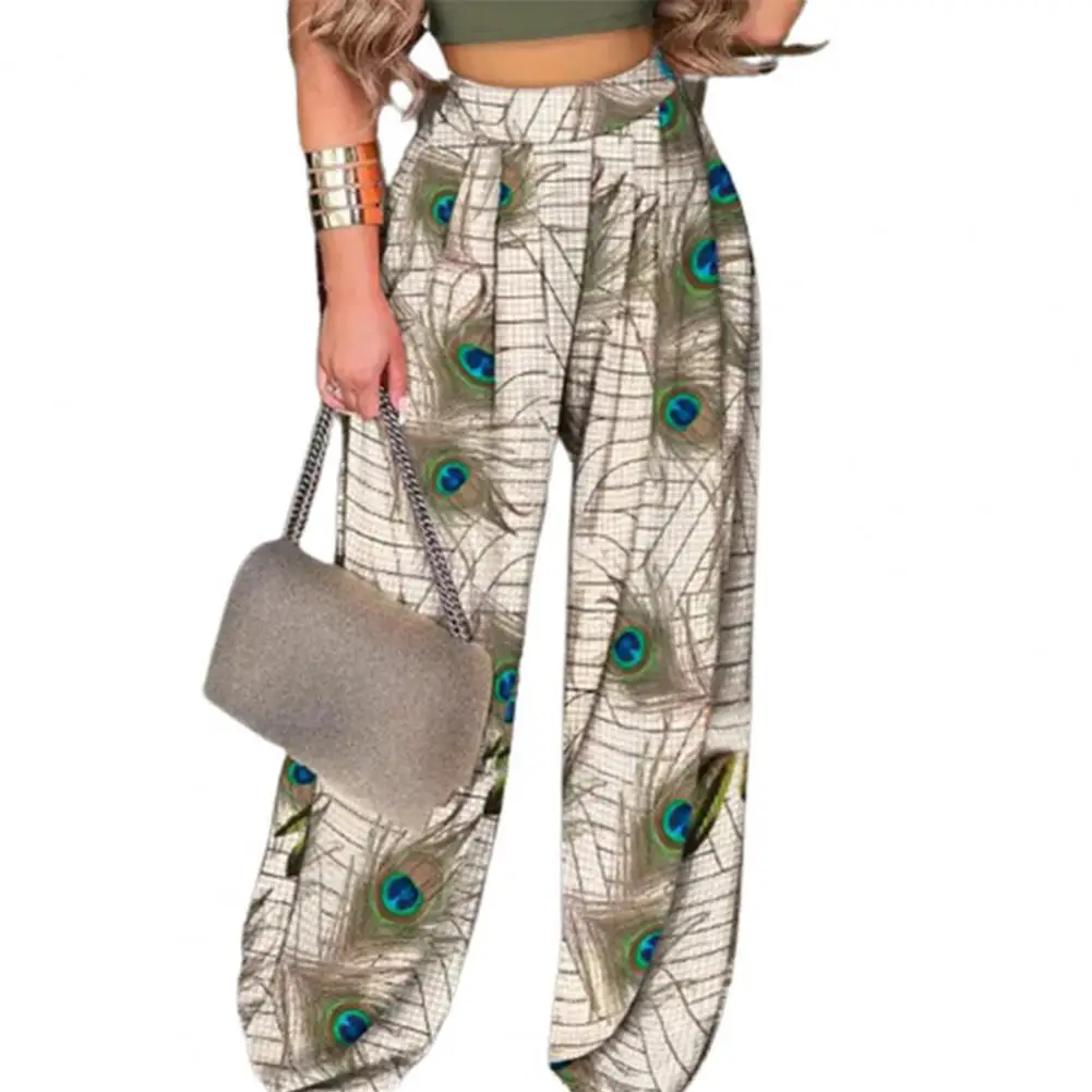 

Summer Ladies Pants Floral Printed Straight Legs Summer Fall Loose Elastic Waist Yoga Pants Ladies Sports Pants