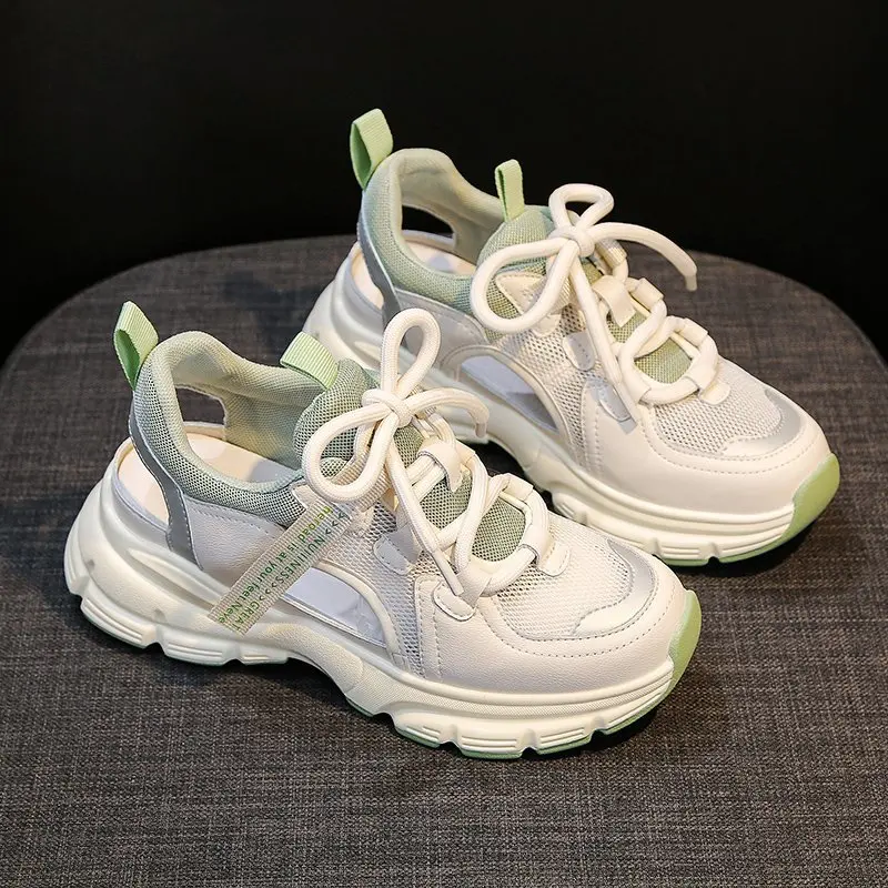 

2020 spring and summer breathable new daddy shoes female thick bottom wild hollow mesh increase sports shoes tide Z838