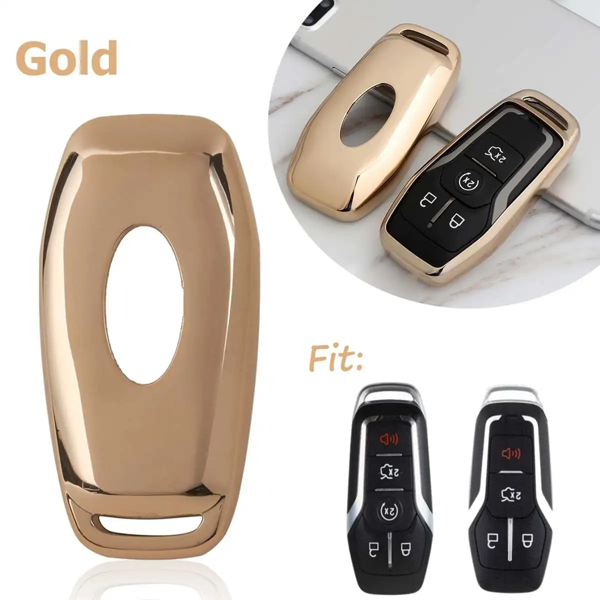 ТПУ чехол для дистанционного ключа чехол для Ford Fusion/Mondeo/Mustang F150 EDGE EXPLORER для Lincoln MKZ MKC MKX 2013- стиль - Название цвета: Gold
