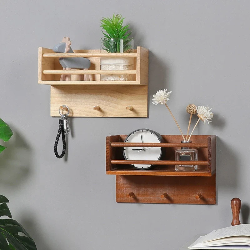 

Creative Retro Wooden Wall Shelf Living Room Bedroom Decoration Wall Storage Rack Household Wall-Mounted Finishing Storage Rack