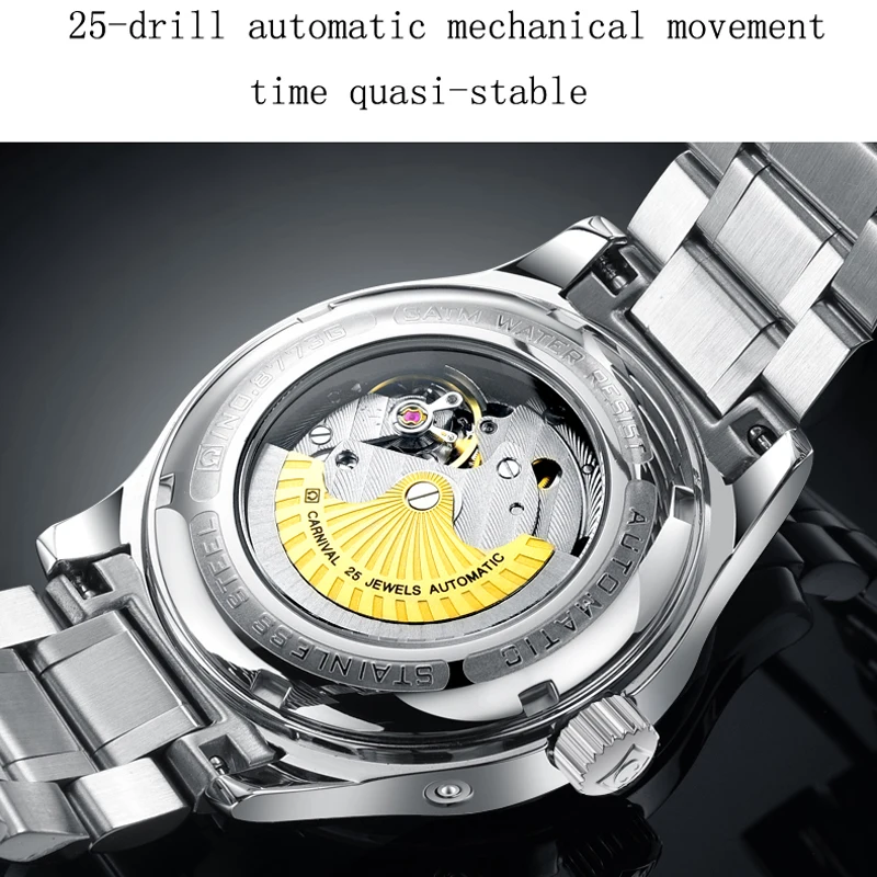 Часы Carnival Seiko мужские механические автоматические наручные с ремешком из