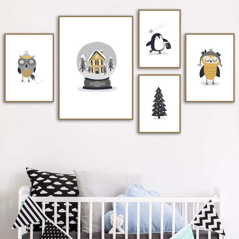 

Crystal Ball Christmas Tree Penguin Canvas Painting Wall Art Nordic Posters and Prints Wall Pictures for Living Room Decoration