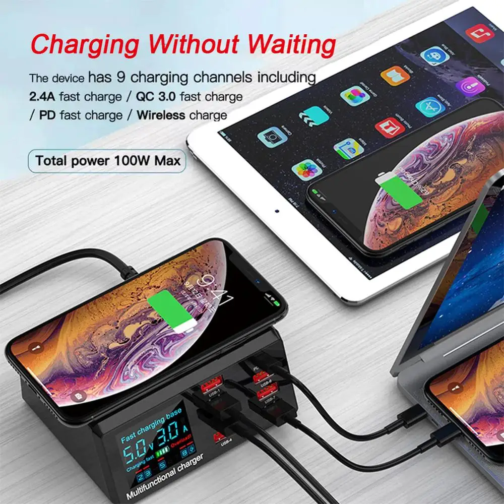 Беспроводное зарядное устройство QC3.0 с 8 USB портами и поддержкой быстрой зарядки