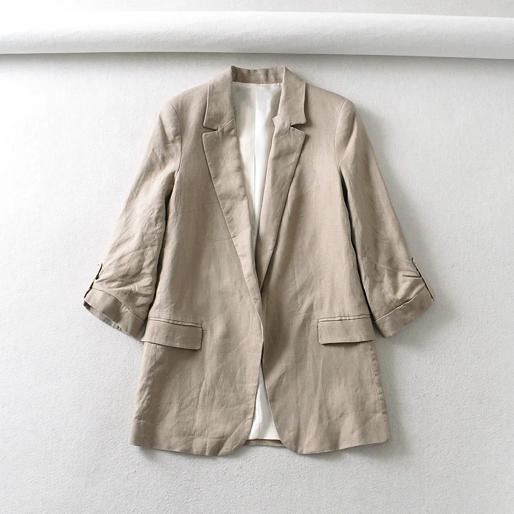 Women's suit jacket summer new style fashion solid color temperament linen sleeves can be rolled casual wild suit jacket