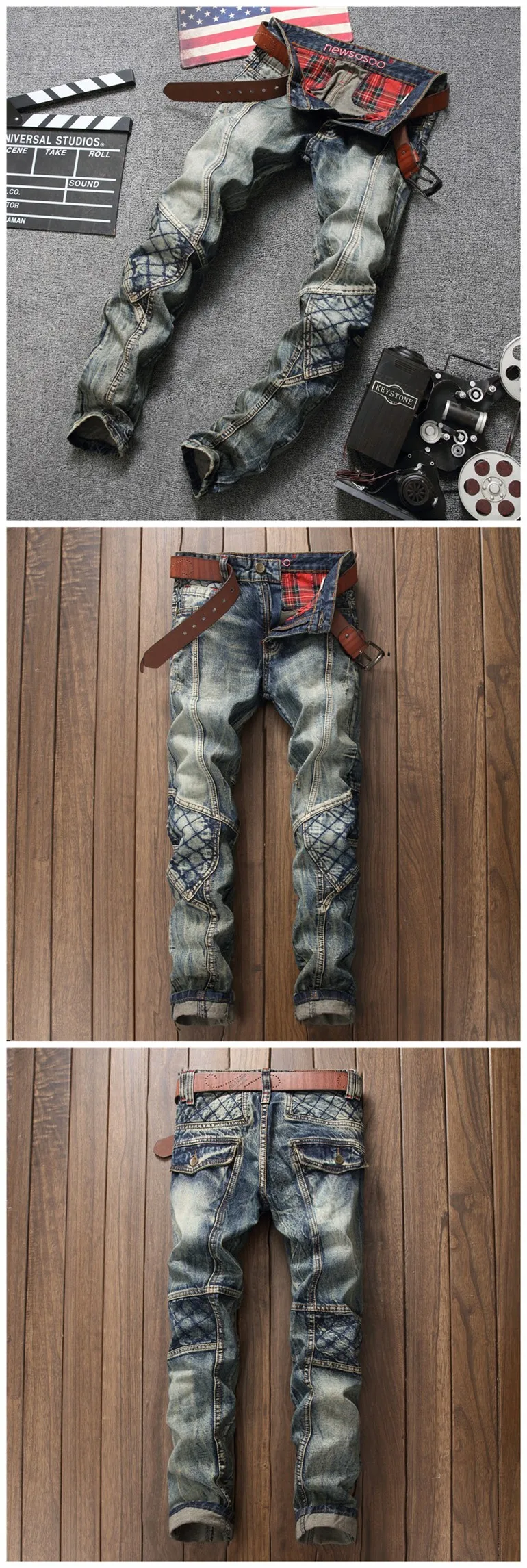 

Original Design New Retro Stitching Fashion Fashion Trendy Ripped Jeans Nightclub Men's Pants 600