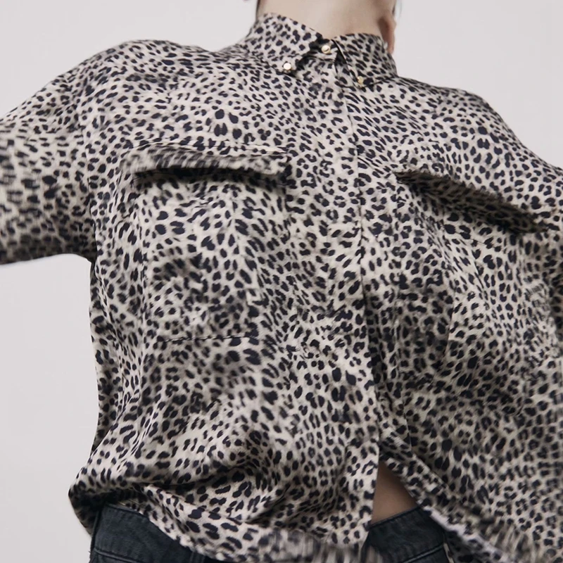 

Miguofan fashion spring satin leopard print blouse long sleeve turn down collar female vintage shirts 2021 vintage blouse new