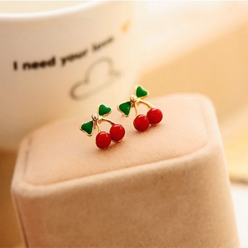 

New Arrival Lovely Retro Cute Gold Cherry Shaped Bohemia Ear Stud Earrings for Women Fashion Jewelry Small Earrings