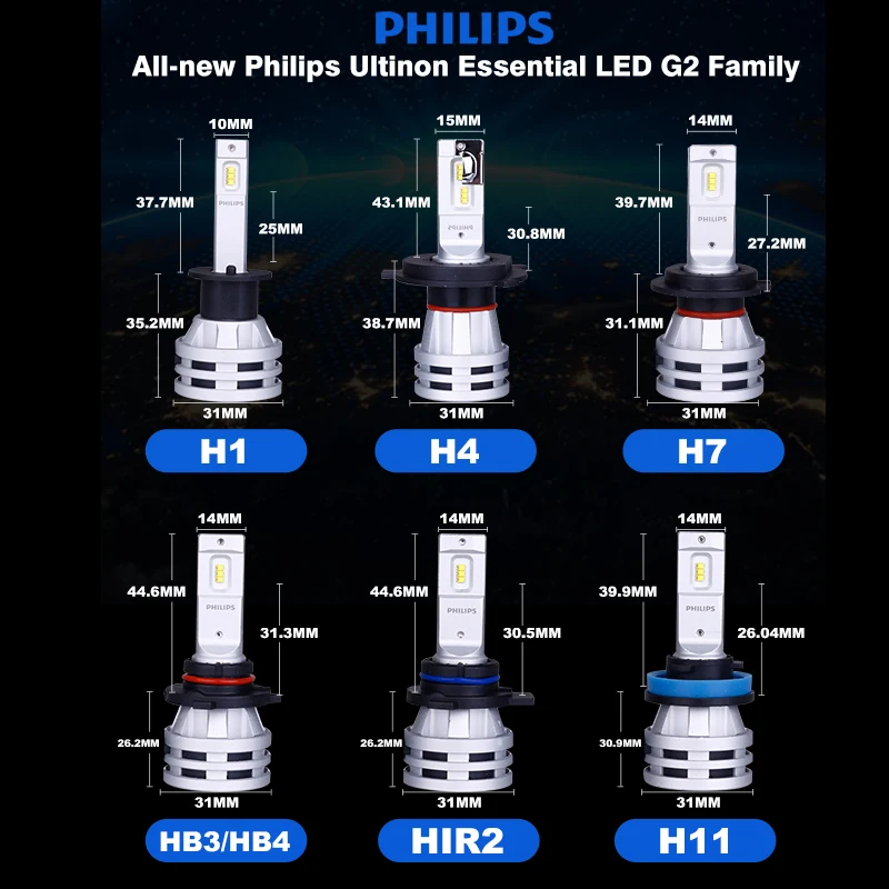 Фото Лампы Philips H11 LED H7 H4 светодиодный H1 HB3 9005 HB4 H1R2 9012 дюйма светодиодные лампы для фар