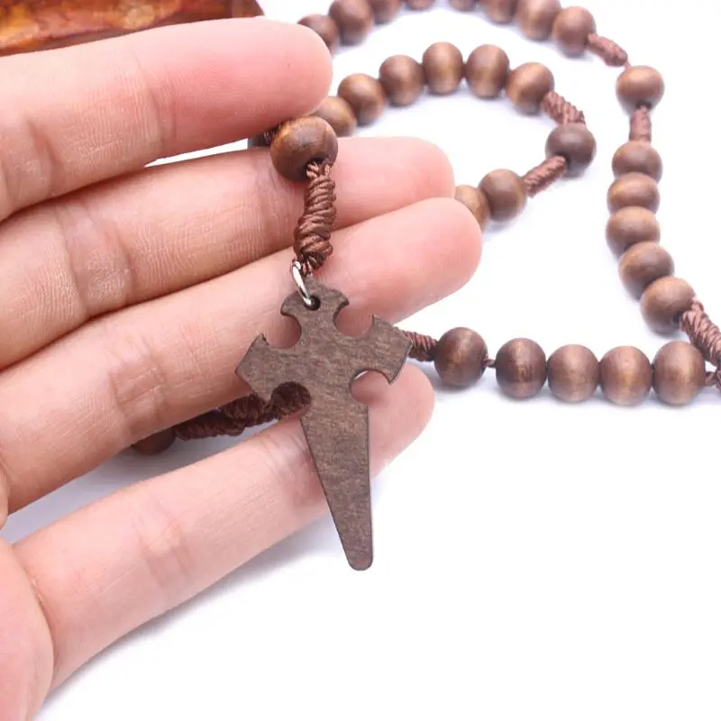 Деревянные молитвенные бусины с Иисусом подвеска крестом из Розария 6 мм