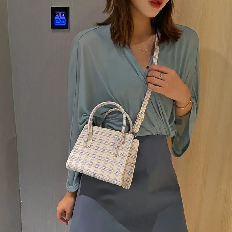 Bolso cruzado peque&ntilde;o a cuadros para mujer, bandolera de piel sint&eacute;tica de Color s&oacute;lido, para verano, 2020-1