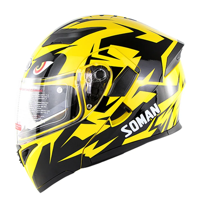 Yellow Мужской крутой мотоциклетный шлем с полным лицом Casco черный откидной козырек Capacetes с двумя линзами для езды на шоссе Cascos Moto rbike шлемы - Цвет: Yellow