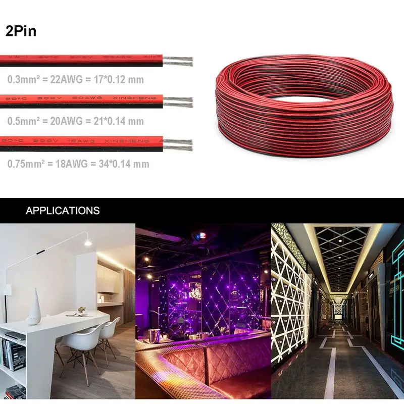 

2roll 2 Pin Electrical Cable Wire 100m 22AWG 0.3sq.mm Tinned Copper Wire SM JST LED Connector Cable For LED Strip Battery Holder