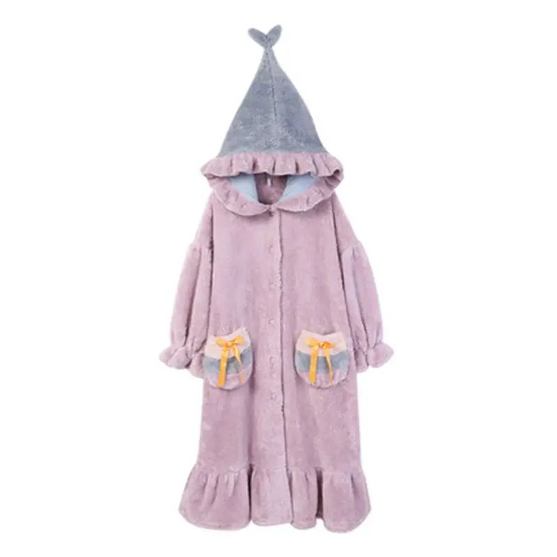 

Real coral velvet sleep dress autumn and winter outside wearing nightgown long pajamas 2021 new cute hooded pajamas