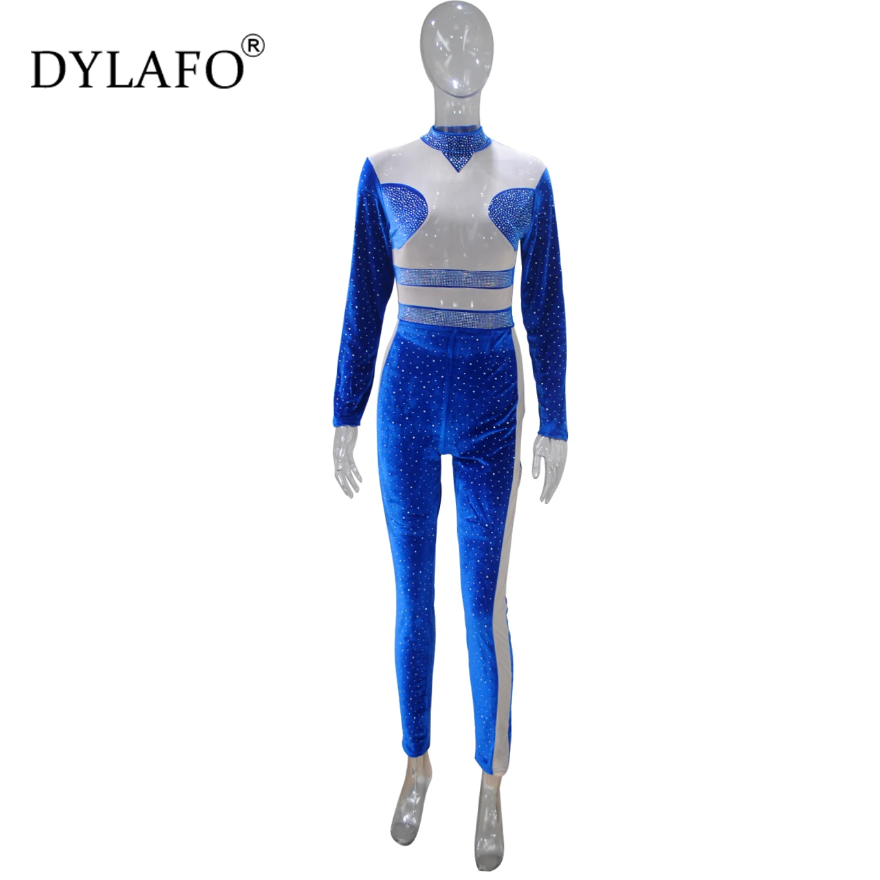 2022 женский комбинезон с длинным рукавом и блестками сетчатый прозрачный Клубная