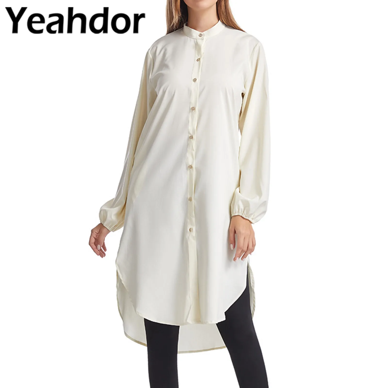 

Модное женское платье-рубашка, офисные однотонные платья в Корейском стиле с длинным рукавом и пуговицами, повседневная женская одежда Веч...