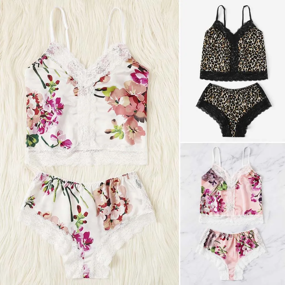 2 шт летний женский комплект пикантного женского белья пижамные наборы атласный