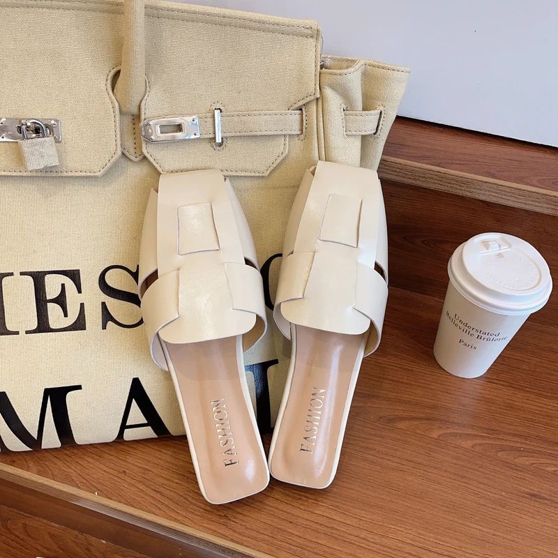 

Flat Shoes Female Ladies' Slippers Shallow Cover Toe Luxury Slides Loafers Slipers Women Low Square Soft Designer 2021 Rome Rubb