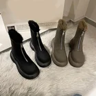 Утолщенные женские сапоги, новинка 2021, зимние однотонные флисовые туфли-лодочки с круглым носком, квадратным каблуком и передней молнией, женская обувь