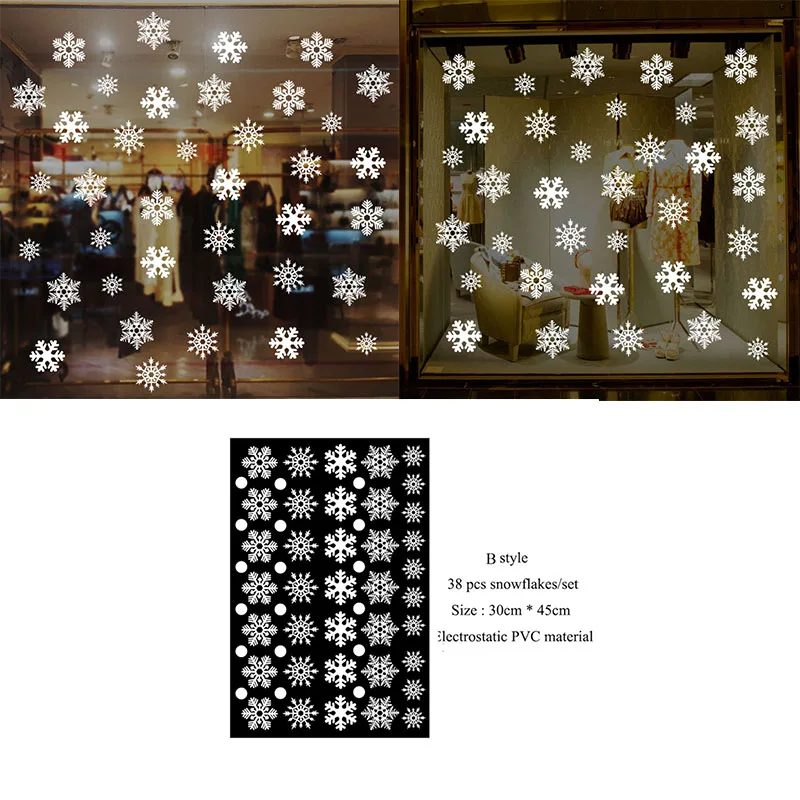 38pcs snowflake 1 Набор, Рождественский стикер снежинки, Рождественская Наклейка на стену, оконные рамы, детская комната, украшения для дома, новогодний декор, товары - Цвет: 38pcs snowflake