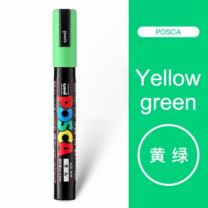 Yellow Green 1Pcs Uni Posca PC-5M маркеры для рисования Средний наконечник 1,8 мм-2,5 мм 17 цветов для школы, офиса, художественные маркеры японские товары для рукоделия 1 шт - Цвет: Yellow Green 1Pcs
