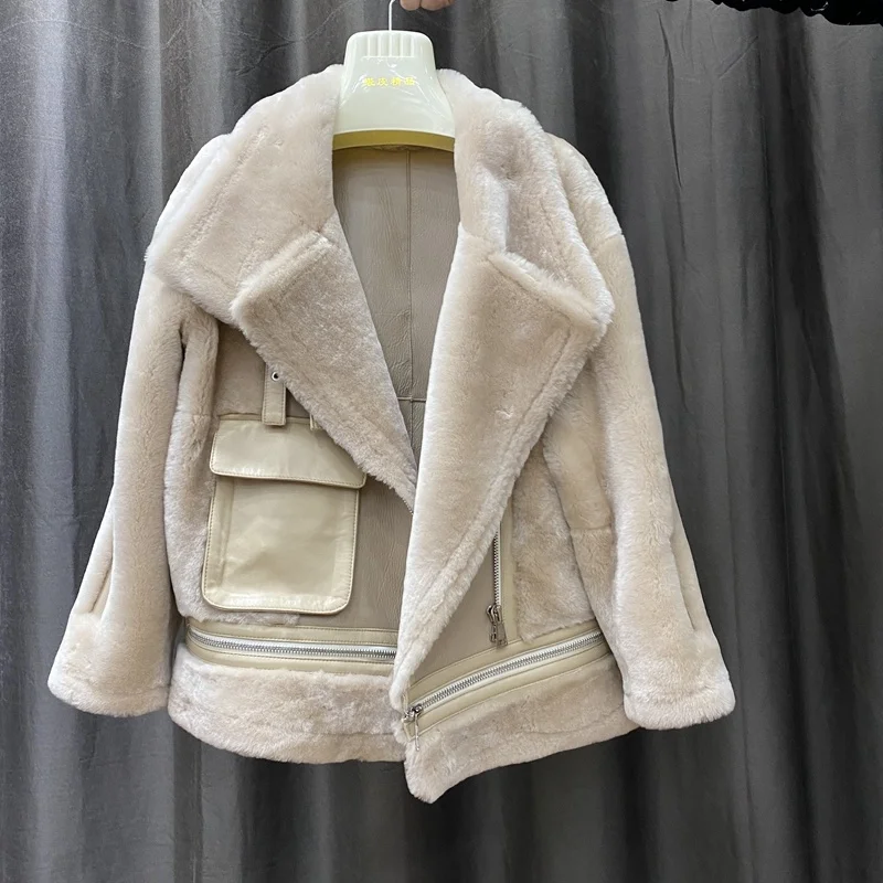 

SHZQ Winter Women's Leather Jacket Genuine Sheepskin and Fur Coats Female Jacket Fashion Femme Outwear Warm