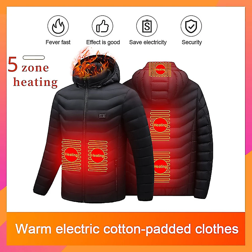 

Men'S Women Winter Heated Jacket 5-Zone USB Hooded Heating Coat Electric Heating Vest Thermal Warm Clothing For Ski Hunting