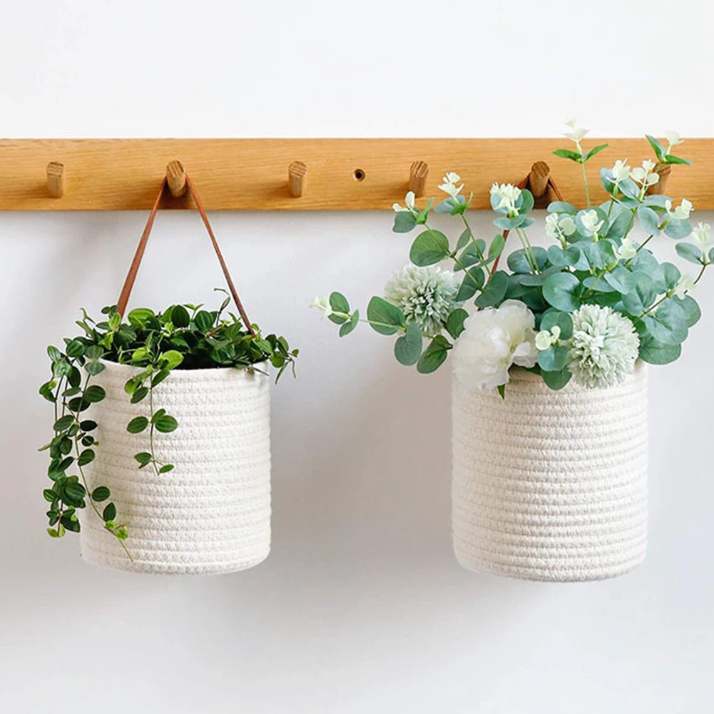

Storage Basket Cotton Rope Basket with Strap Flower Basket Clothes Organizer Wall Hanging Storage Basket