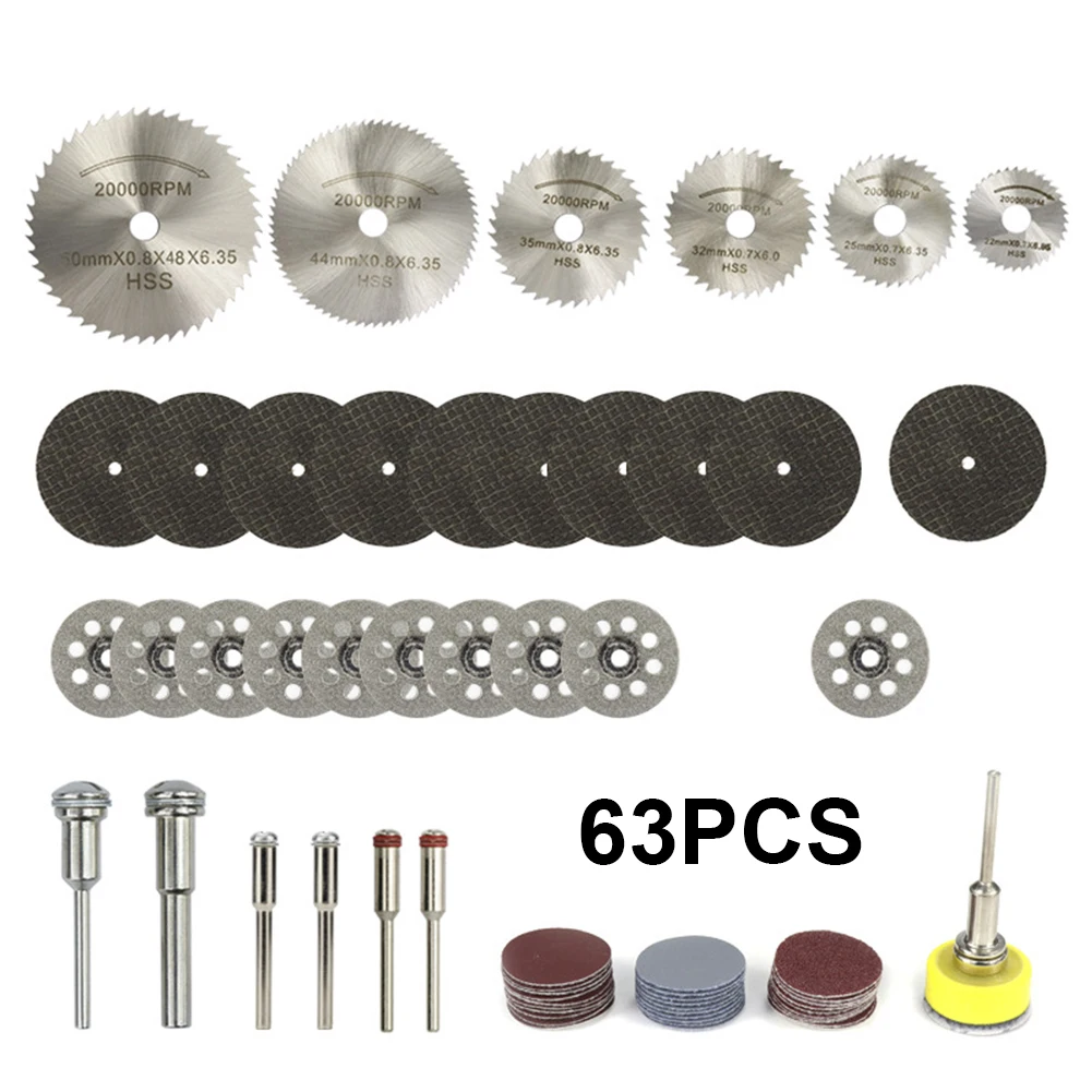 

63pcs Cutting discs Wheel Set HSS Circular Saw Blades Diamond Resin Cutting Discs with Sanding Discs for Dremel Rotary Tool