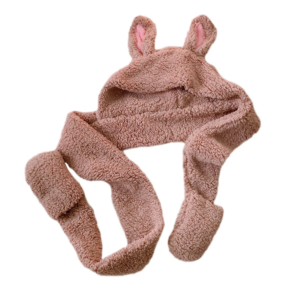 Зимняя Милая шапка с мультяшными кроличьими ушками шарф и перчатки набор три в